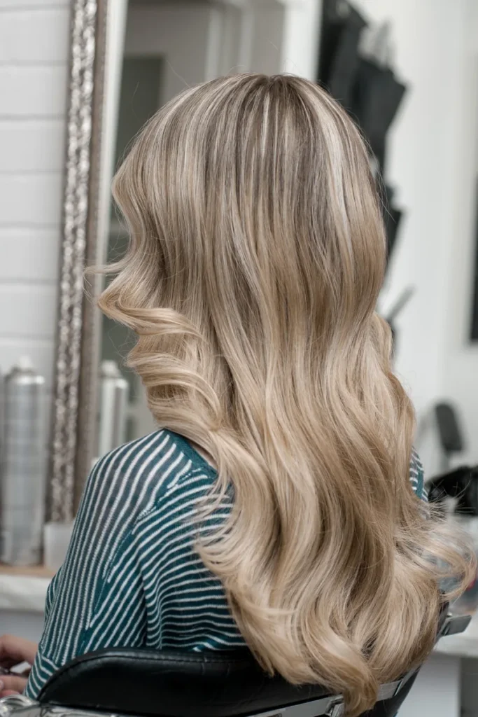 Golden blonde balayage and highlights finished in the salon, LaBara Salon Buckhead Atlanta